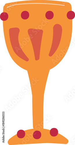 Warm colored hand-drawn cozy Christmas, winter, and New Year holiday symbol. Gold cup with ruby