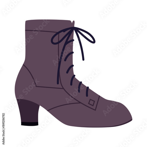Classic Victorian style lace up boot on white background, perfect for vintage fashion projects, isolated vector illustration