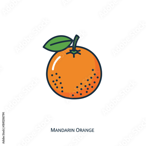 Vibrant mandarin orange illustration with fresh leaf detail isolated