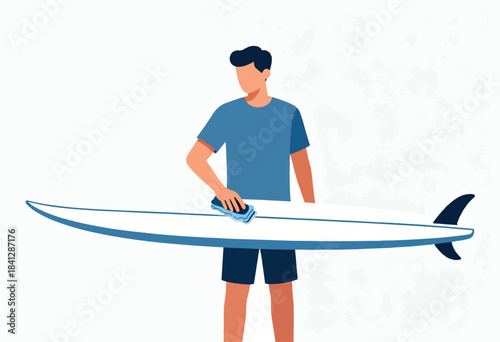 Person wiping a surfboard with a cloth