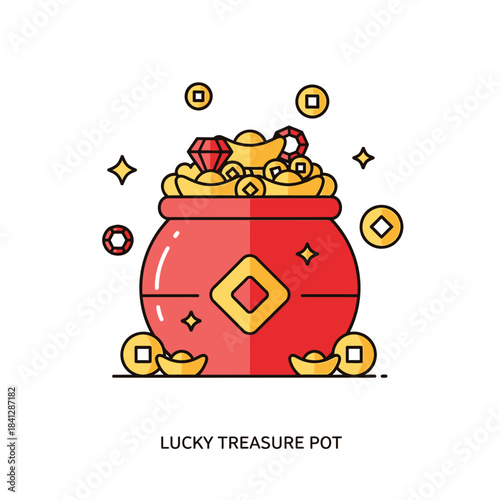 Auspicious treasure pot brimming with gold, symbol of abundance and prosperity