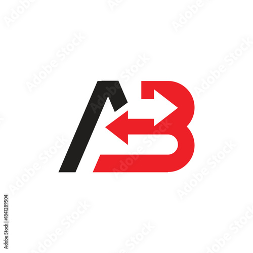 Free Download this is a geometric logo design of an initial letters AB with two opposite arrows in red and black color that looks clean in flat style on a white background - GFXLoad
