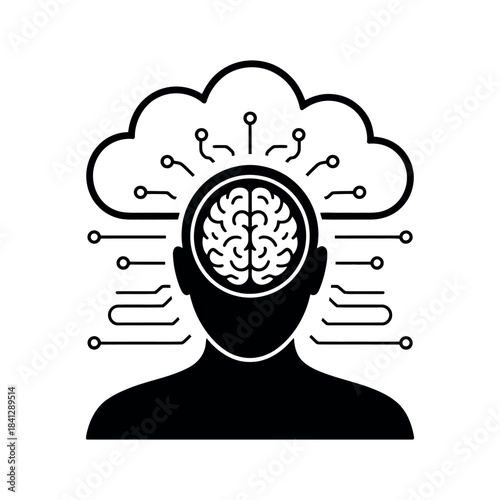 AI brain cloud icon showing intelligent processing and advanced digital system