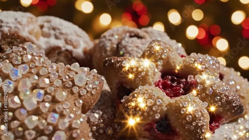 Festive Cookies Decorated with Sparkling Sugar and Fruit for Holiday Celebrations