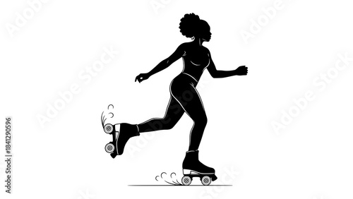 Silhouette of a Roller Skating Woman: Captures the dynamic silhouette of a woman gliding with elegance on roller skates, symbolizing the freedom and joy of movement and leisure.