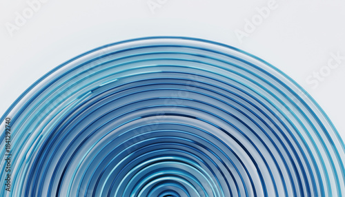 Abstract minimal curved blue line pattern forming semi-circular arcs on a clean white background with thin geometric strokes and modern linear design