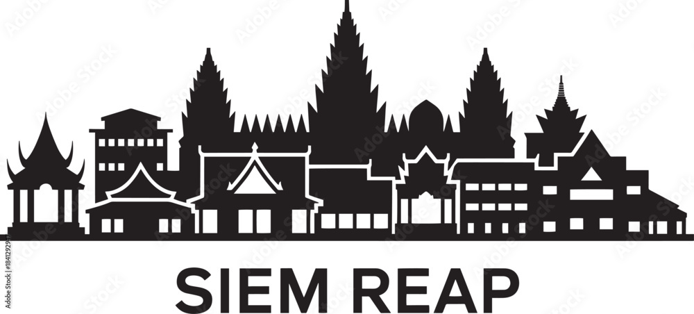 Εκτύπωση καμβά Siem reap cambodia cityscape silhouette vector illustration famous asian temple