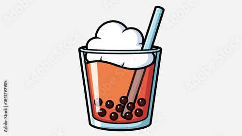 Illustration of a refreshing boba tea drink with tapioca pearls.