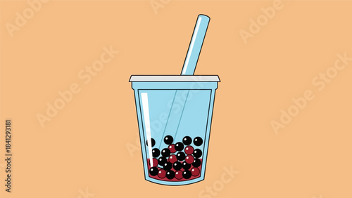 Illustration of a refreshing bubble tea drink with tapioca pearls.