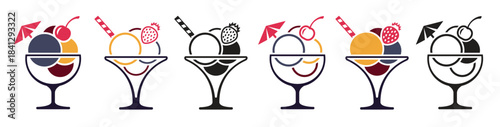  ice cream icons black and colour on a white background 