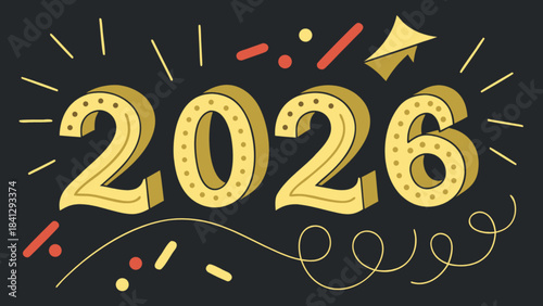 Golden 2026 new year celebration graphic with confetti on black background