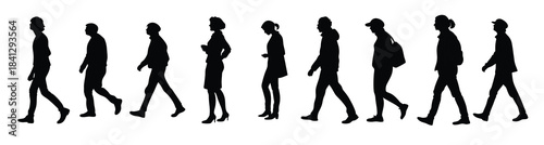 ilhouette of people walking in different poses showing