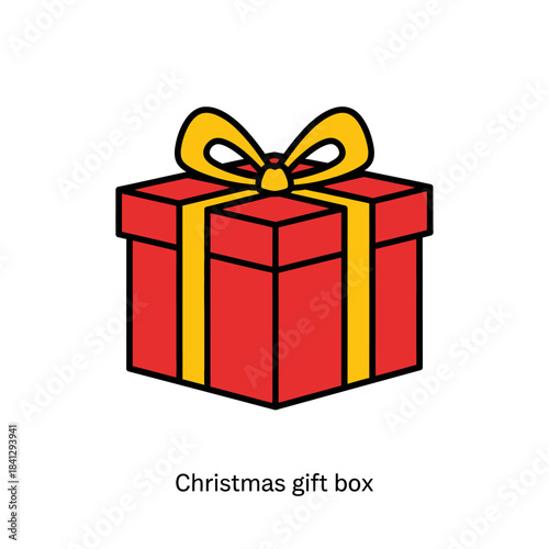 Vivid red gift box tied with a golden ribbon, festive celebration