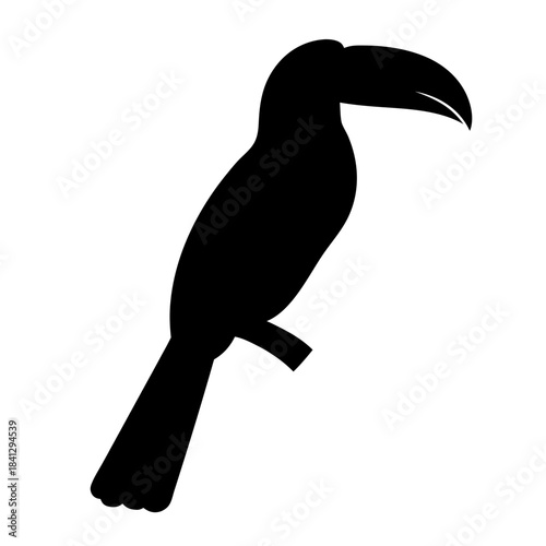 Striking Black Silhouette of a Toucan Perched on a Branch Against White