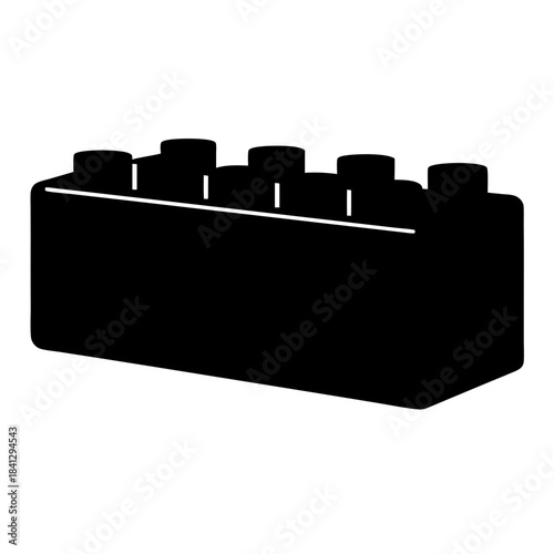 A solid black representation of a standard Lego brick on a white background