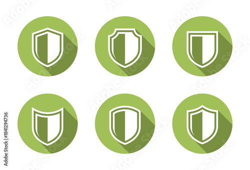 Defense, shield outline icon with long shadow. Security protection symbol