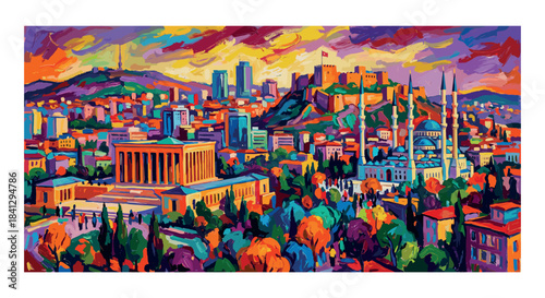 Fauvist Painting of Ankara Citadel and City View