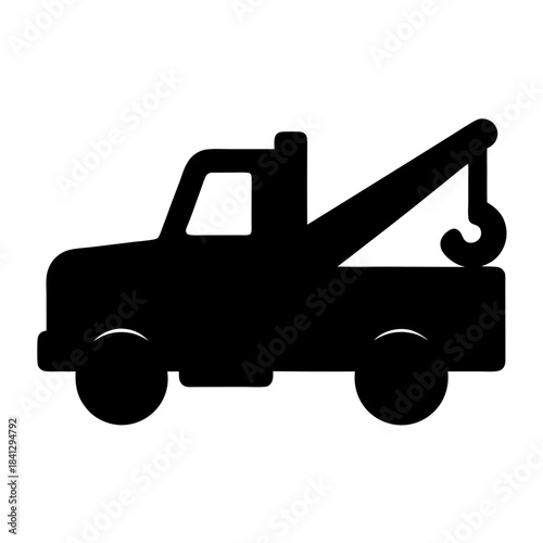 A tow truck silhouette, black and white vector style illustration