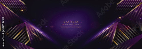 Luxury triangle elegant purple with golden lines and light effect and bokeh with copy space for text. Template award design.