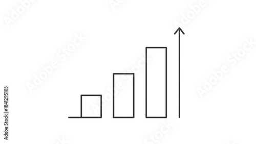 Bar chart graph with growing arrow for business data and statistics, simple line icon