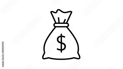 Money bag icon with dollar sign for finance and banking concept, simple line style