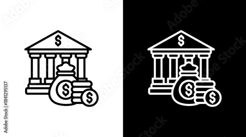 Bank With Icon Set Design