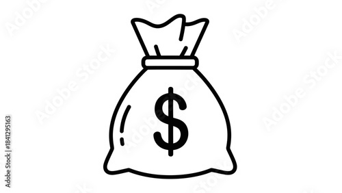 Money bag icon with dollar sign for finance and banking concept, simple line style