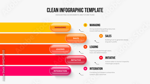Professional Insight Five Option Diagram Slideshow Template. Corporate Report 5 Element Infographic Presentation Layout. Consulting Strategy Slide Design Vector Illustration.