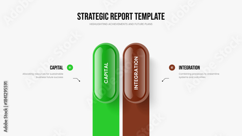Professional Review 2 Option Diagram Presentation Design. Investor Introduction Two Step Infographic Slide Layout. Company Innovation Slideshow Template Vector Illustration.
