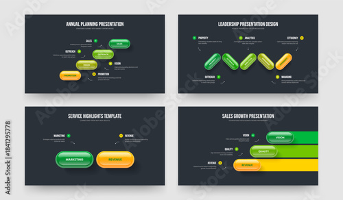 Creative Visualization Four Five Two Three Option Infographic Slideshow Design Vector Illustration Collection. Marketing Overview 4 5 2 3 Element Diagram Frame Layout Bundle.