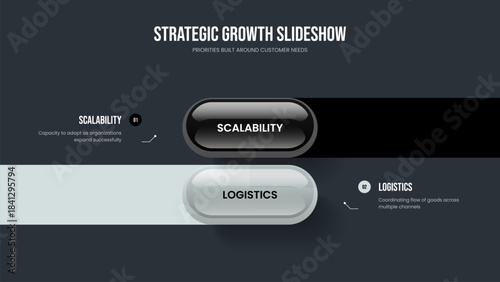 Company Performance 2 Element Diagram Slideshow Template. Marketing Introduction Frame Design Vector Illustration. Advertising Insight Two Step Infographic Presentation Layout.