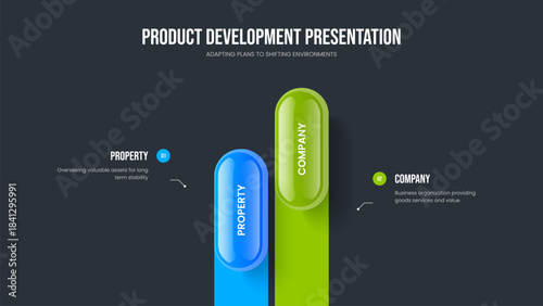 Advertising Overview 2 Option Diagram Frame Template. Business Campaign Presentation Design Vector Illustration. Market Showcase Two Element Infographic Slideshow Layout.