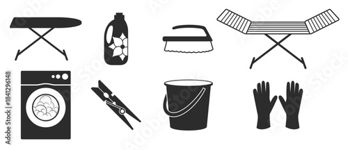housework and laundry black icons silhouette 