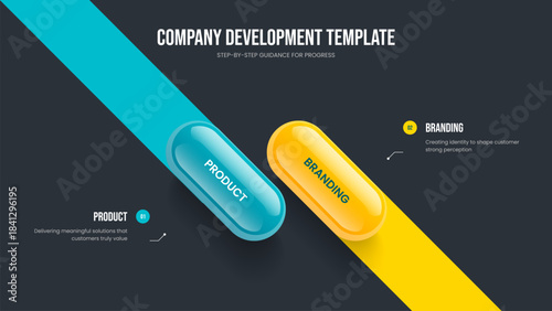 Consulting Profile Frame Design Vector Illustration. Advertising Innovation 2 Element Infographic Slide Template. Creative Briefing Two Step Diagram Slideshow Layout.
