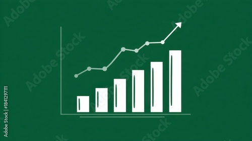 Green background ascending chart and arrow, representing growth and success, for business presentation and finance. Price increase, good investment.