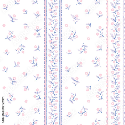 vector pretty floral seamless pattern in pastel color palette. Traditional ethnic delicate block print pattern design. Ideal for neutral linen bedding design. 