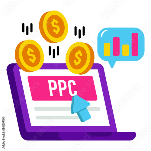 A colored design icon of pay per click 
