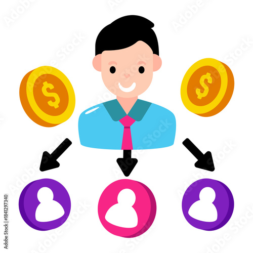 A flat design icon of affiliate marketing 