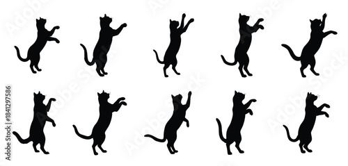 Jumping Cat Silhouettes Icon Set - Playful Kitten Vector Illustration