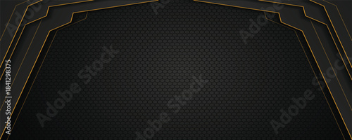 luxury futuristic background with gold and black color and hexagon pattern, luxury banner background design template