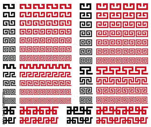 雷文風マークのベクターイラストセット（中国風ラーメンマーク、中華風マーク）