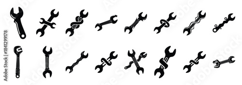Set of vector crazy wrench  icon in silhouettes