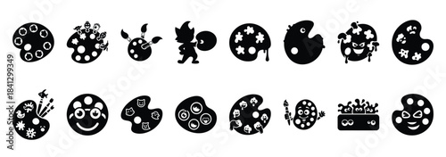 Set of vector funny color palette  icon in silhouettes