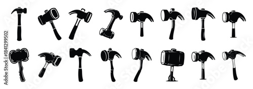 Set of vector funny hammer  icon in silhouettes