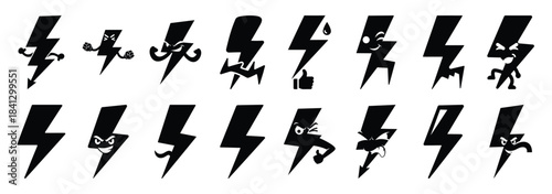 Set of vector funny lightning  icon in silhouettes