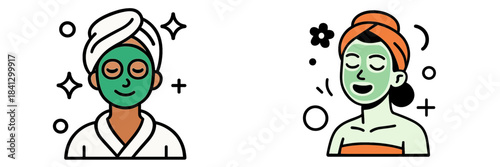 Relaxing facial treatment with green mask for skin rejuvenation