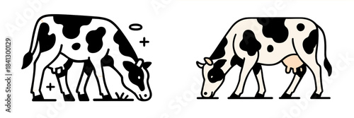 Vector illustration of two grazing cows in a simple design