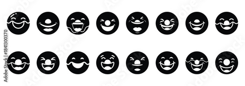 Set of vector laughing donut  icon in silhouettes