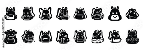 Set of vector silly backpack  icon in silhouettes