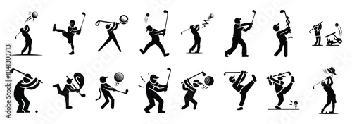 Set of vector silly golf  icon in silhouettes